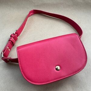 Pink Fuschia Faux Leather Travel Purse With Adjustable Waist Belt